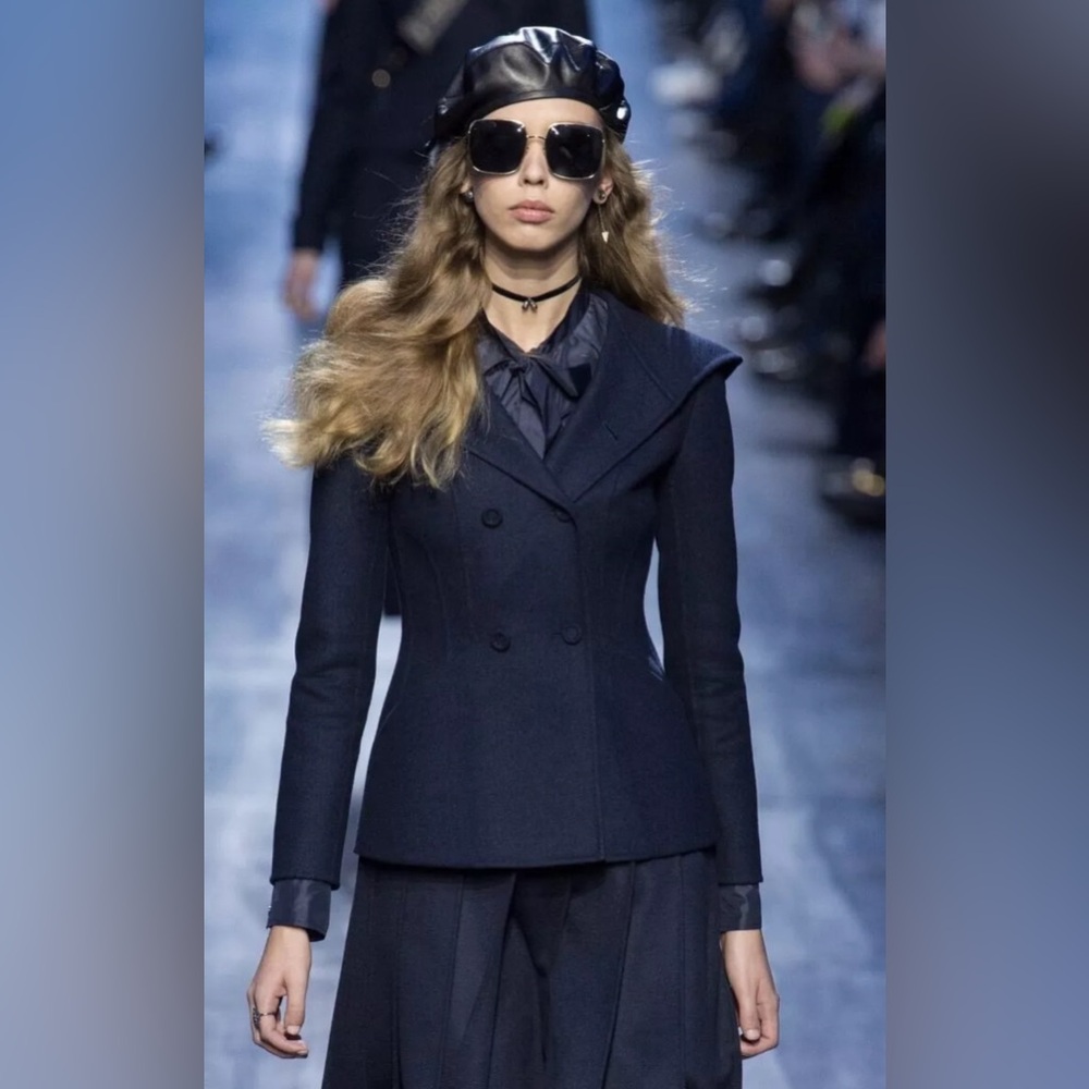 Christian Dior Bar Jacket Montaigne black hooded double breasted Size 34